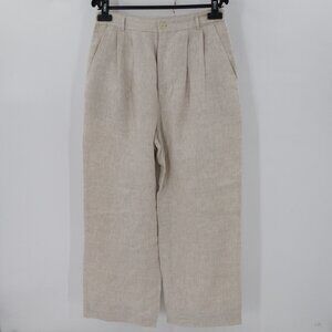 Reformation Pants Women 8P L25 Linen High Rise Wide Leg Pleated Chino Trousers